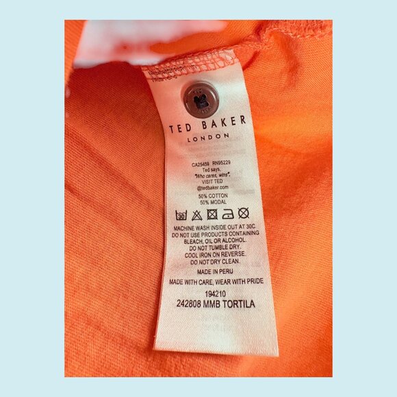 TED BAKER LONDON Polo Men's Size 3 Medium Coral Tortilla Pocket Birdseye Stripe - Picture 8 of 9